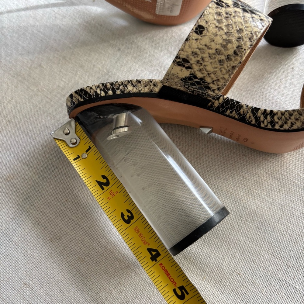 SCHUTZ Snake Print Clear Block Heel Sandals - Beige Black - Picture 8 of 8